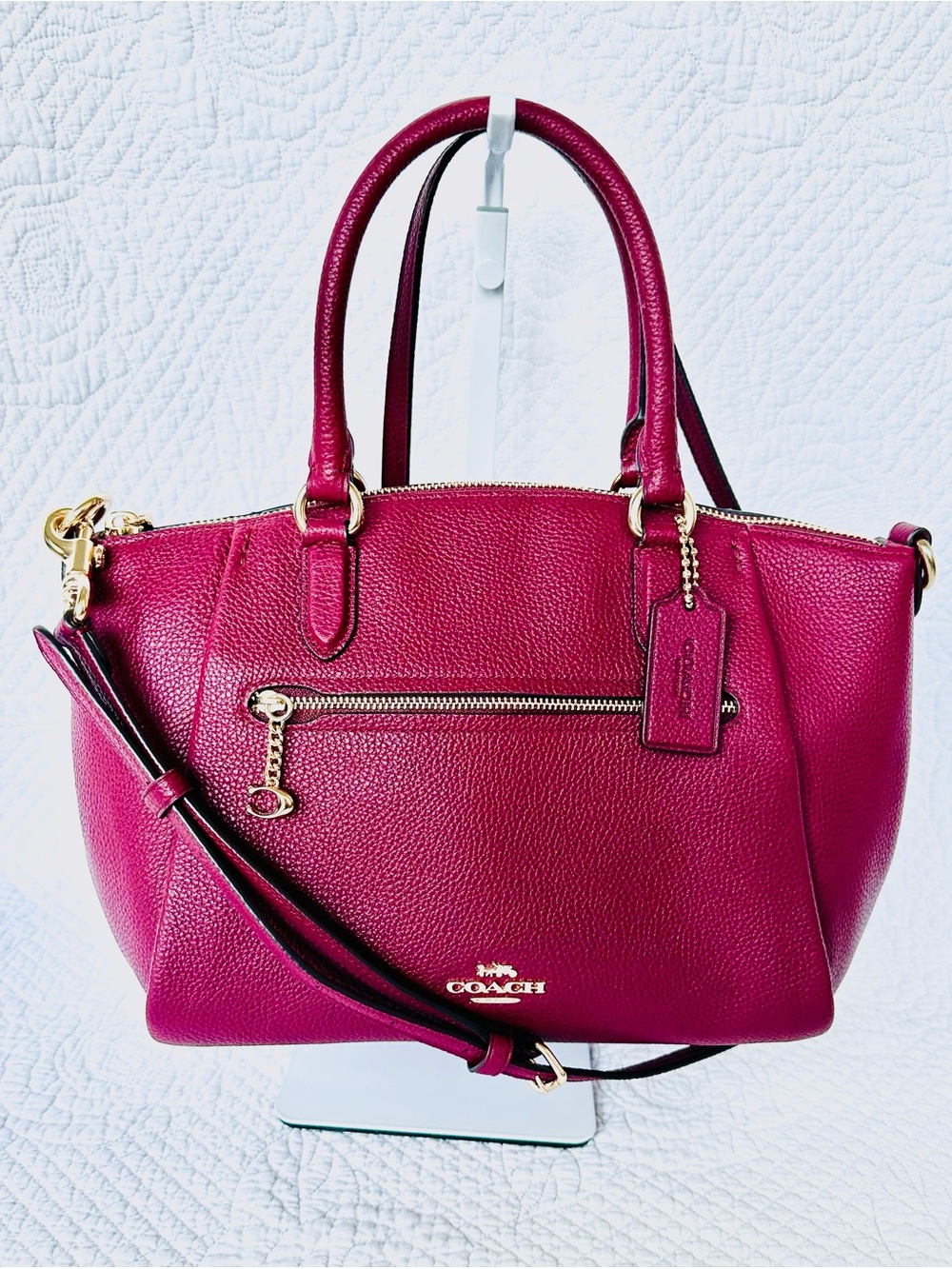Coach Pebbled Leather Satchel in Raspberry Pink with Gold Hardware